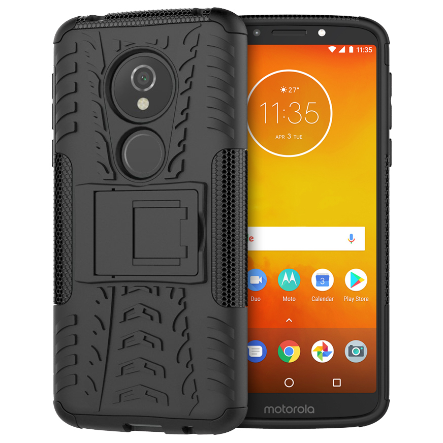 Dual Layer Rugged Tough Case Stand for Motorola Moto E5 G6 Play Black